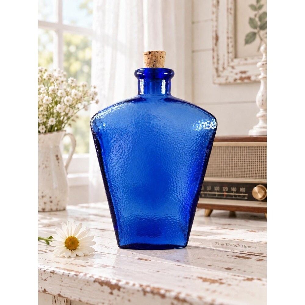Libbey Cobalt Blue Glass Bottle with Cork Made in Canada 8.25”